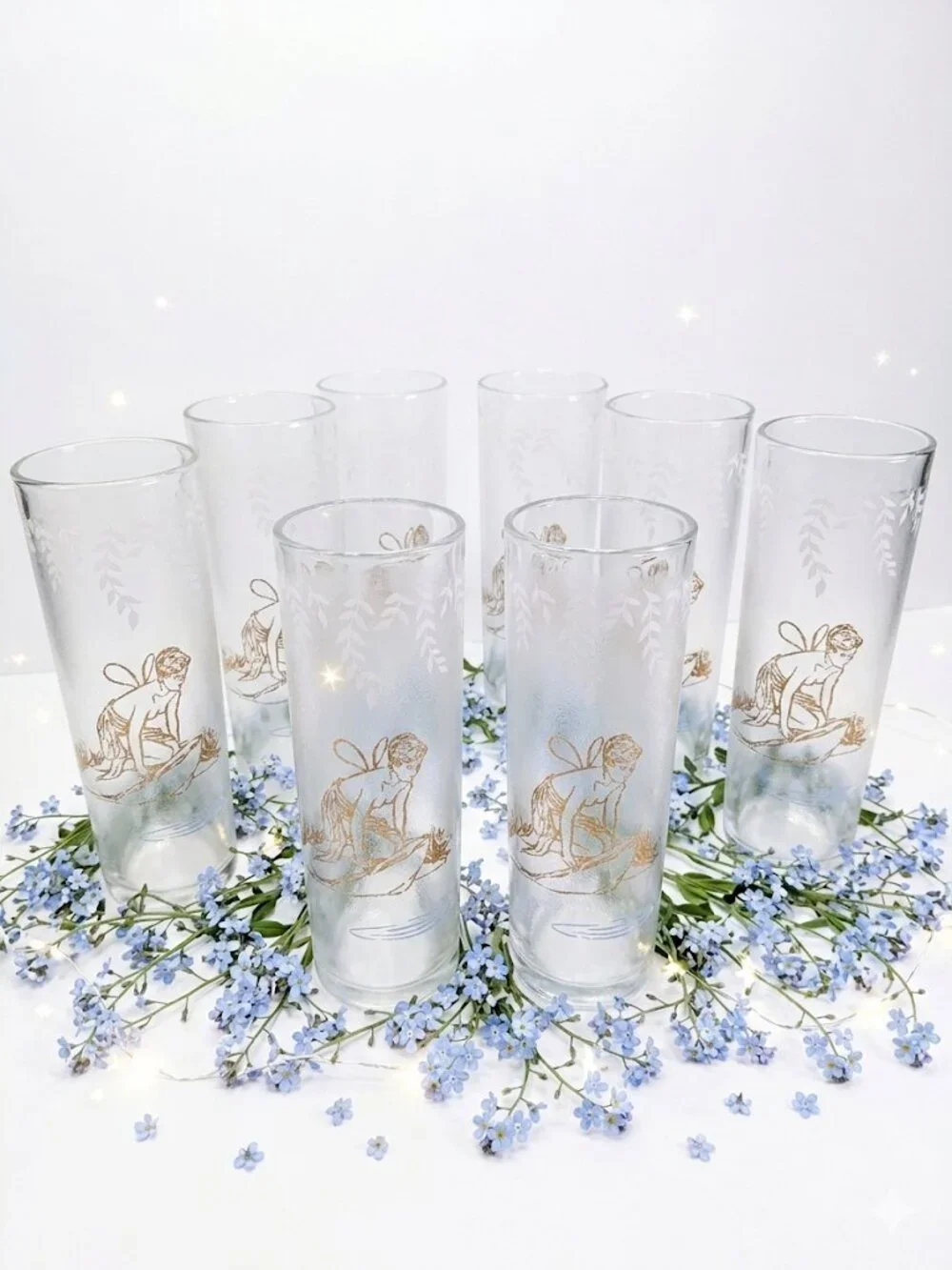 Vintage Libbey White Rock Psyche Fairy Glasses Set 6 Fairycore 50s